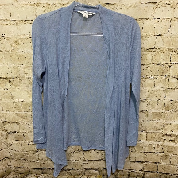 Pendleton Light Blue Sheer Floral Print Open Front Thin Cardigan - Picture 1 of 5